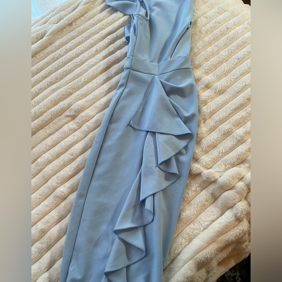 New Money RUFFLED BLUE PENCIL DRESS - Picture 13 of 15